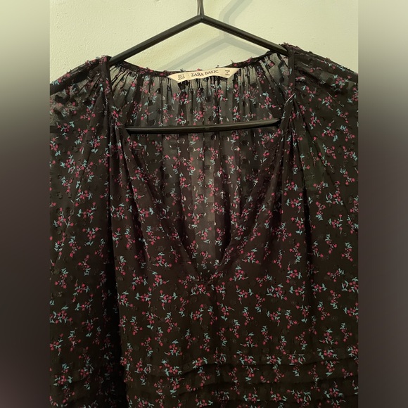 Zara Black Sheer Pink Floral Dress w/ Slip Lining size Small - Picture 2 of 8